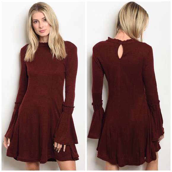 Dresses & Skirts - LAST Wine Ribbed Long Sleeve Dress